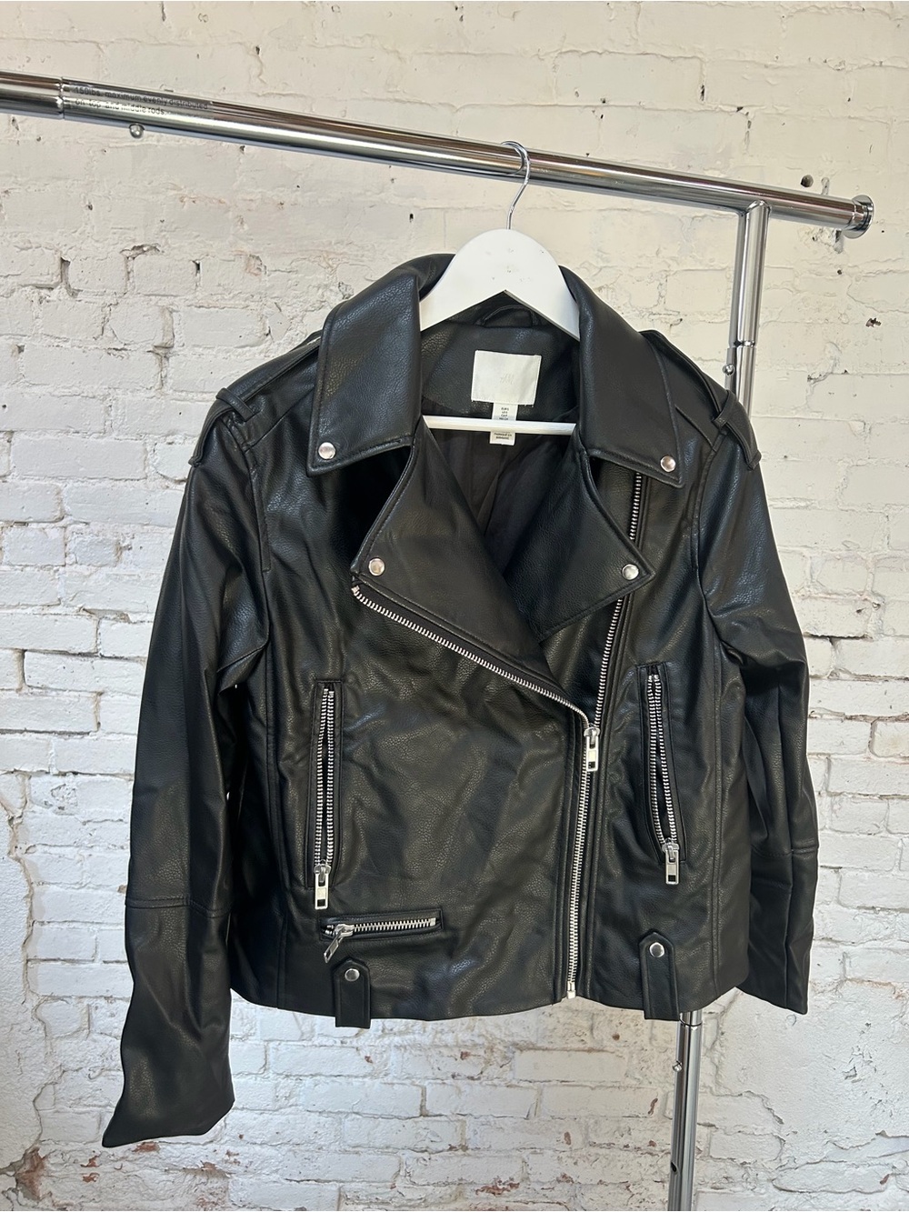 H&M Black Faux Leather Moto Jacket - Women
